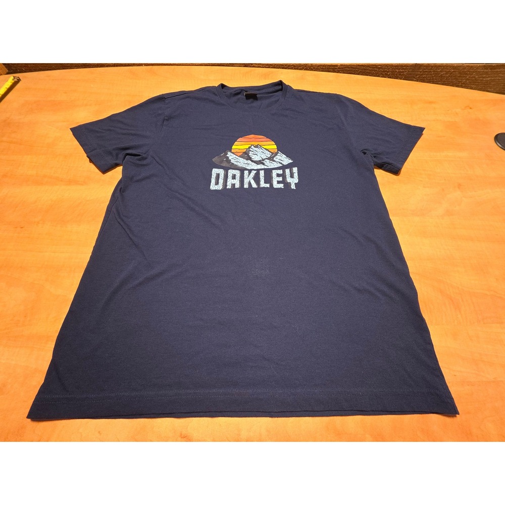 Oakley Mens Navy Mountain Sunset Graphic T-Shirt Regular Fit Large L